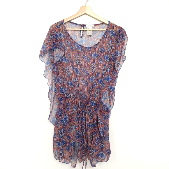 Jessica Simpson Sheer ChiffonSwimsuit Cover Up/ Flutter Tunic Top Cover Up zs L - Picture 2 of 11